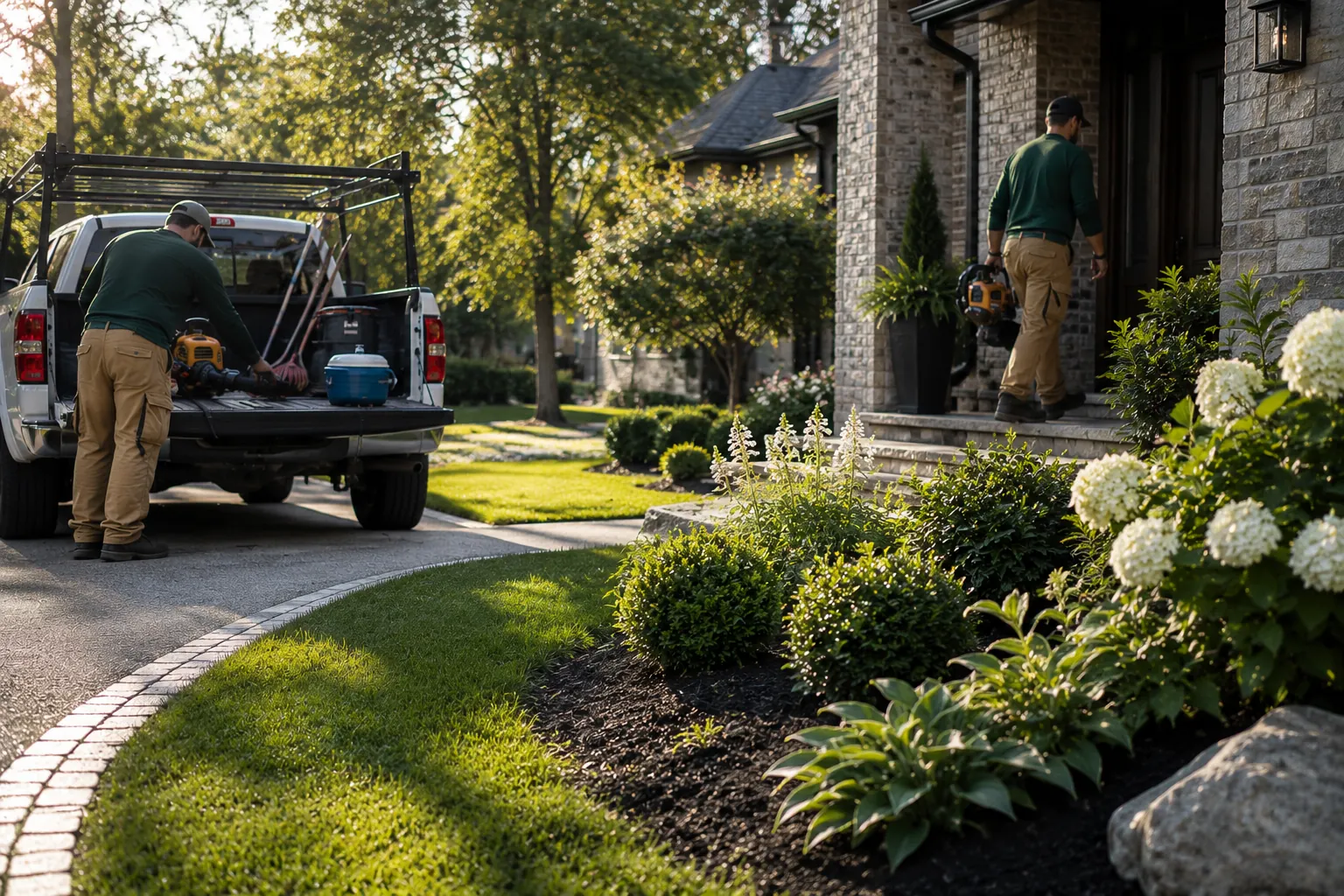 Professional landscaping with manicured lawn